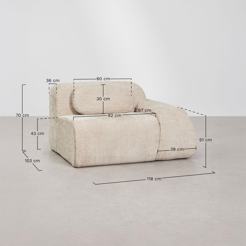 UV HOME Right corner module with armrest for modular sofa in chenille vacuum packed Merida