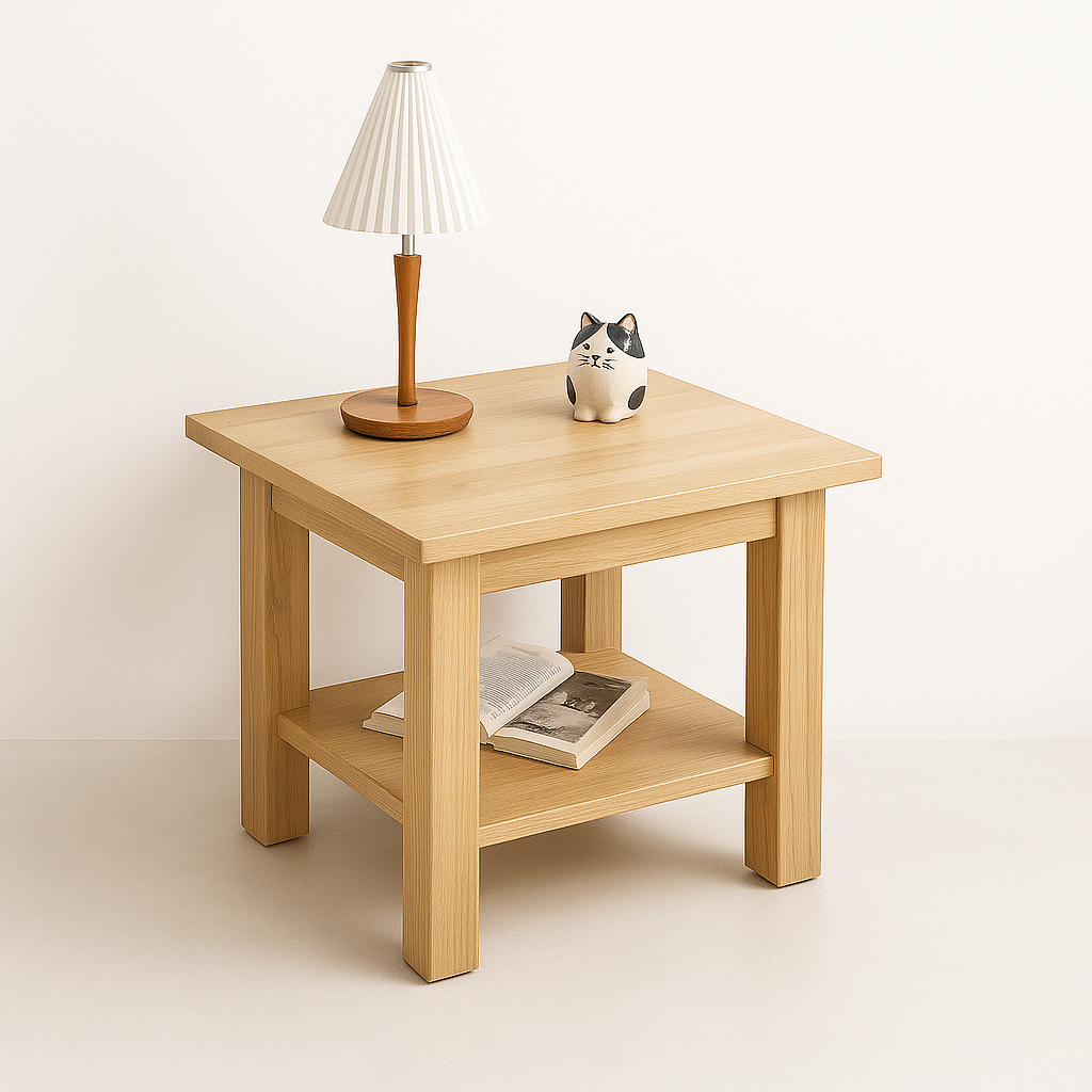 UV HOME Simple Wooden Bedside Table – Solid Wood Double-Layer Nightstand, Sofa Side Table for Bedroom or Living Room