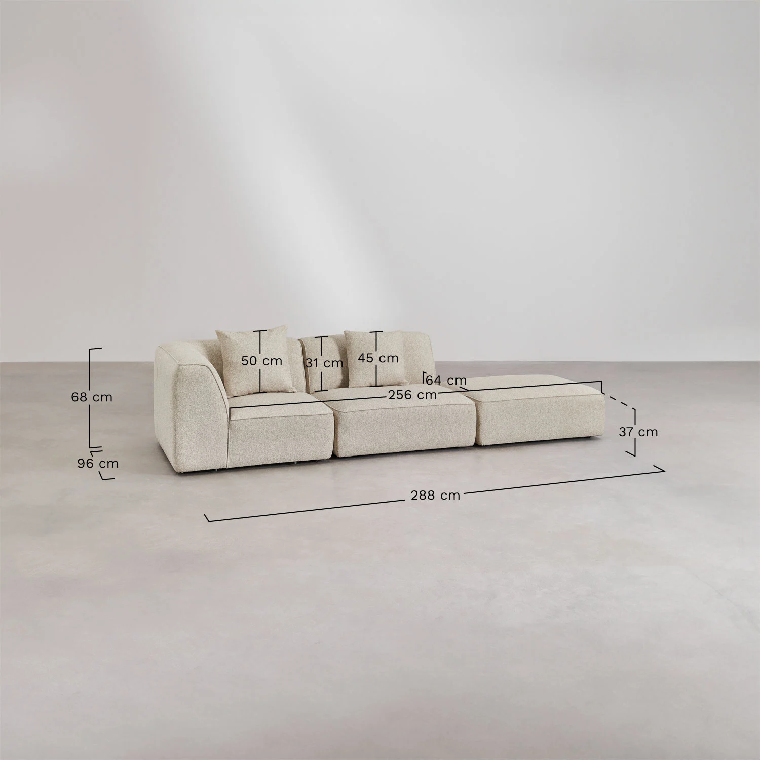 UV HOME Cardea 2-piece modular corner sofa with upholstered pouf