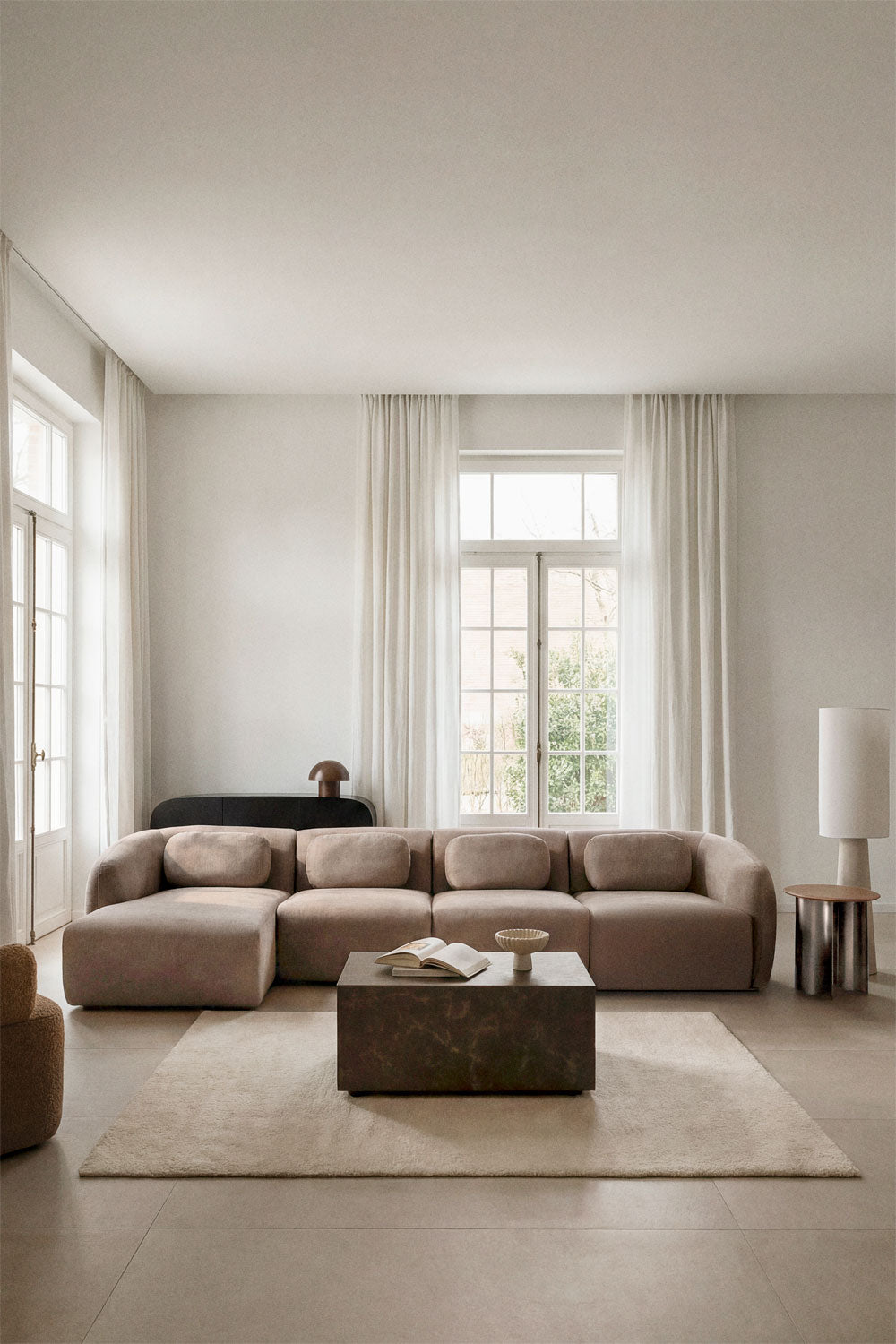 UV HOME 4-piece left modular chaise longue sofa in chenille Coquette