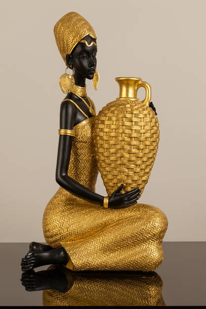 Golden African Decorative Statue with Jar – UV Homes