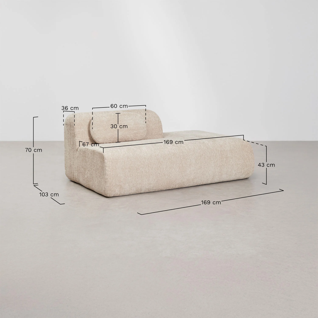 UV HOME Right sofa module for modular sofa in vacuum packed chenille Merida