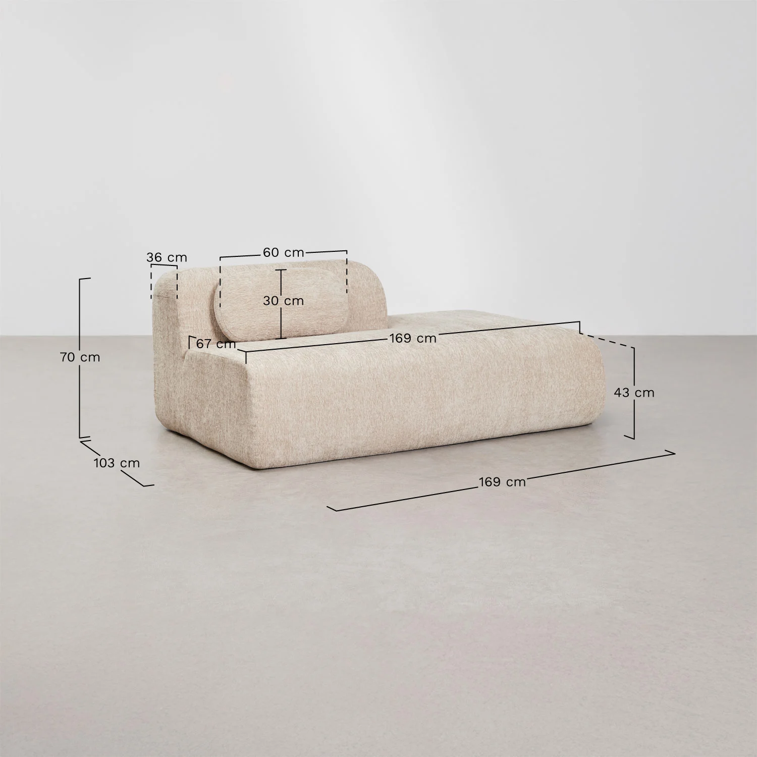 UV HOME Right sofa module for modular sofa in vacuum packed chenille Merida