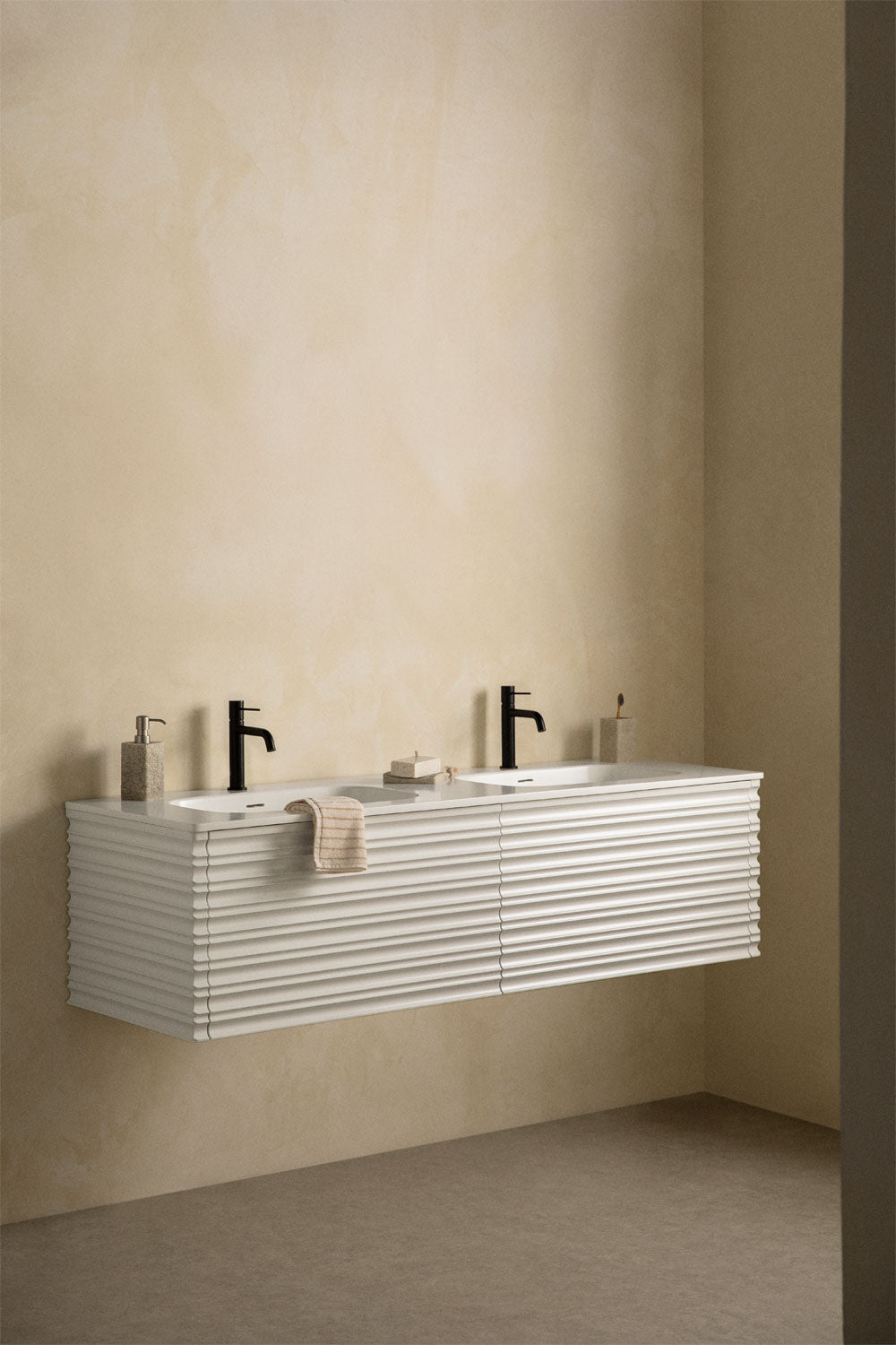 UV HOME Noura floating wooden bathroom furniture set with integrated washbasins