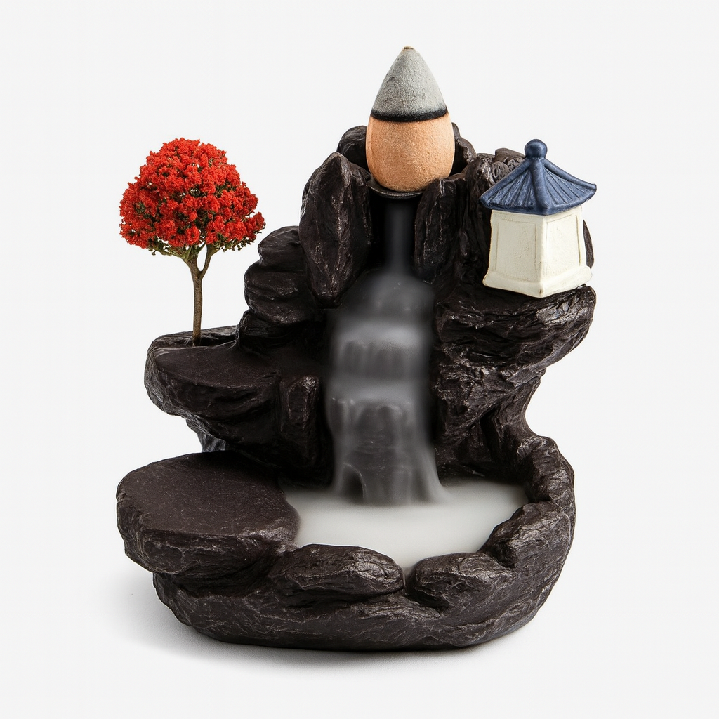 UV HOME Backflow Incense Burner Waterfall with Tree and Pagoda