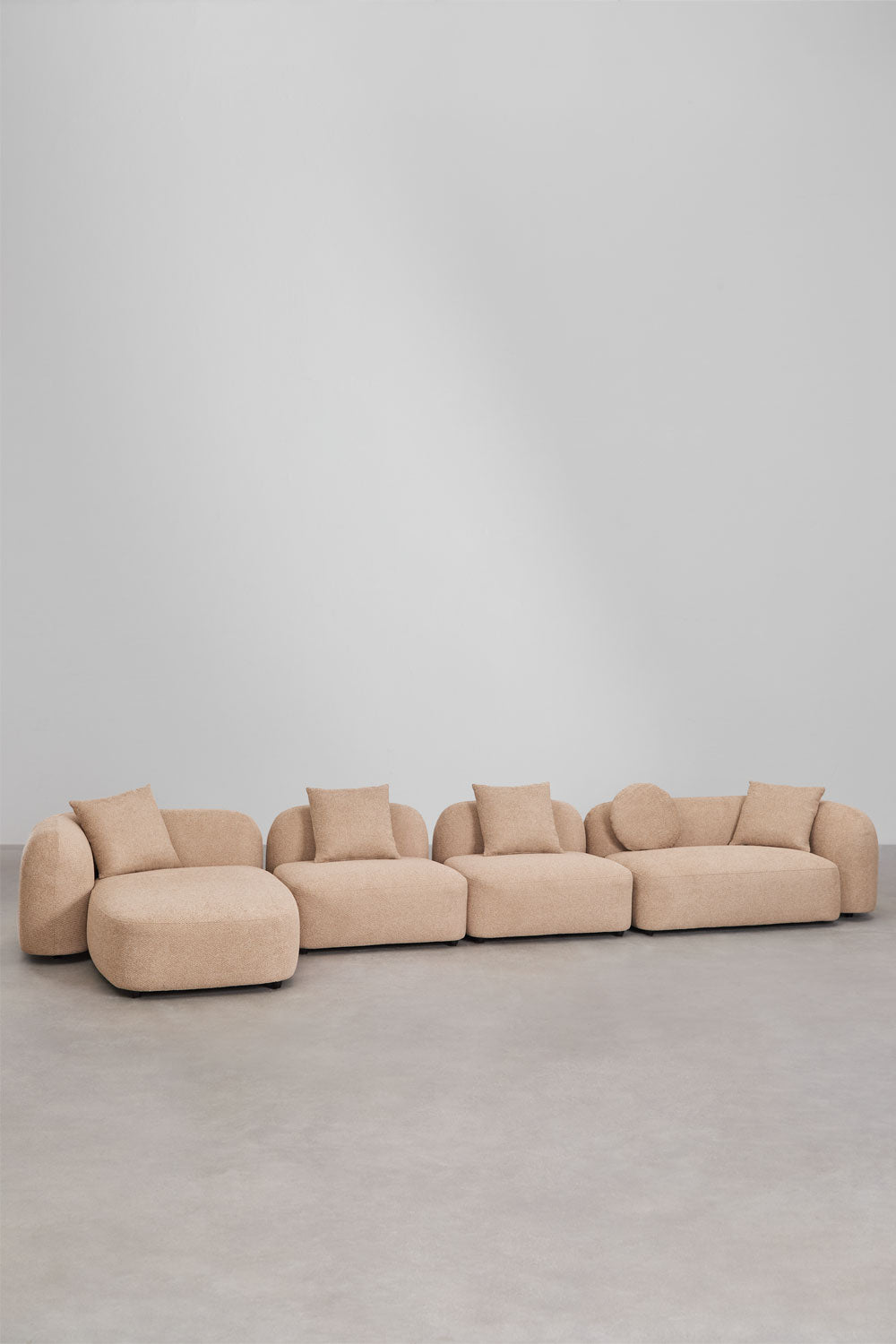 UV HOME Modular 4-piece chaise longue sofa left in Coco chenille