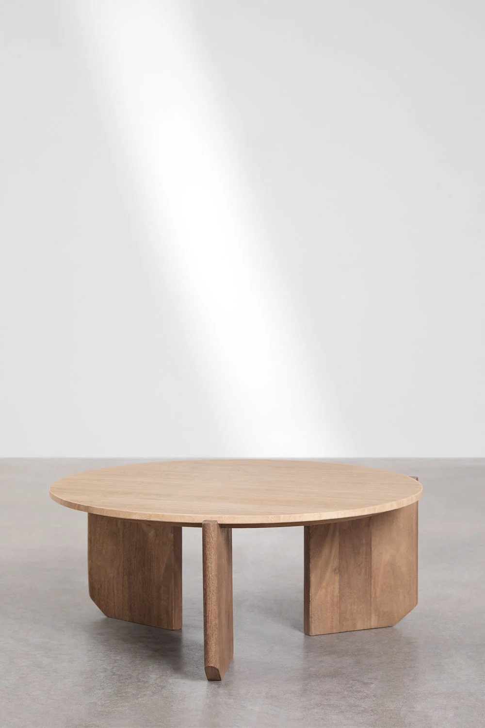 UV HOME Round Coffee Table in Natural Stone and Mango Wood Lavinia