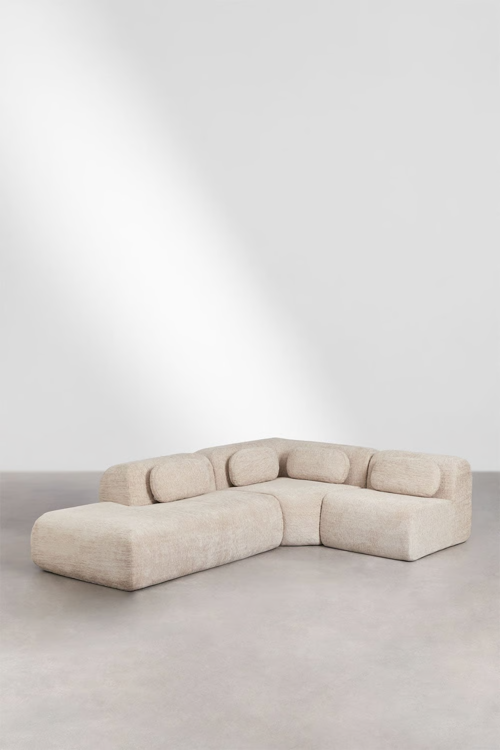 UV HOME Modular 3-part corner sofa with left divan in vacuum packed chenille Merida