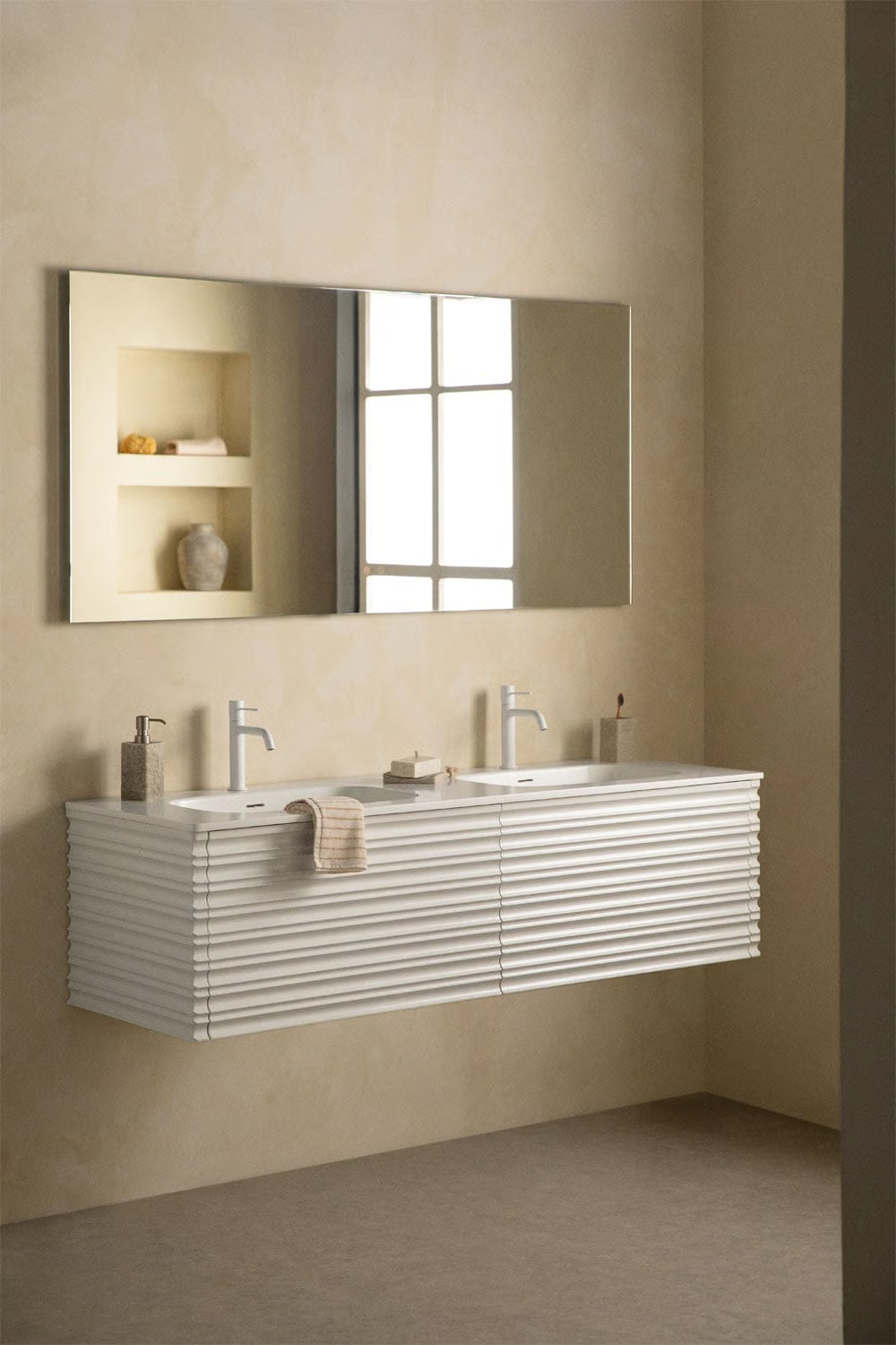 UV HOME Noura floating wooden bathroom furniture set with integrated washbasins