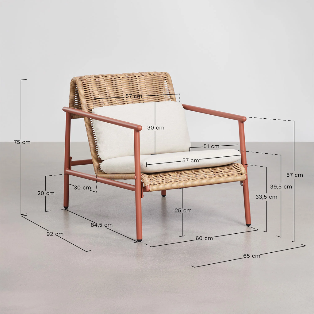 UV HOME Garden set with 2-seater sofa, 2 armchairs and coffee table made of aluminum and synthetic cane Duroli