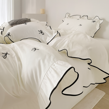 UV HOME 3-Piece Bow Embroidery Ruffled Bedding Set