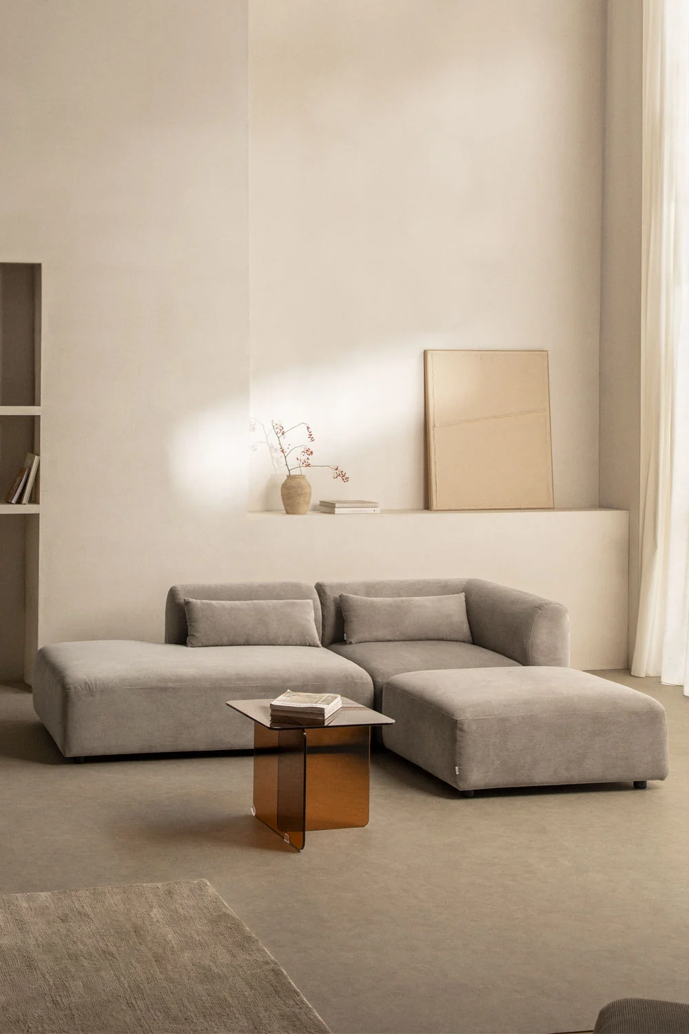 UV HOME 2-piece modular corner sofa with chaise longue left and Fogler pouf