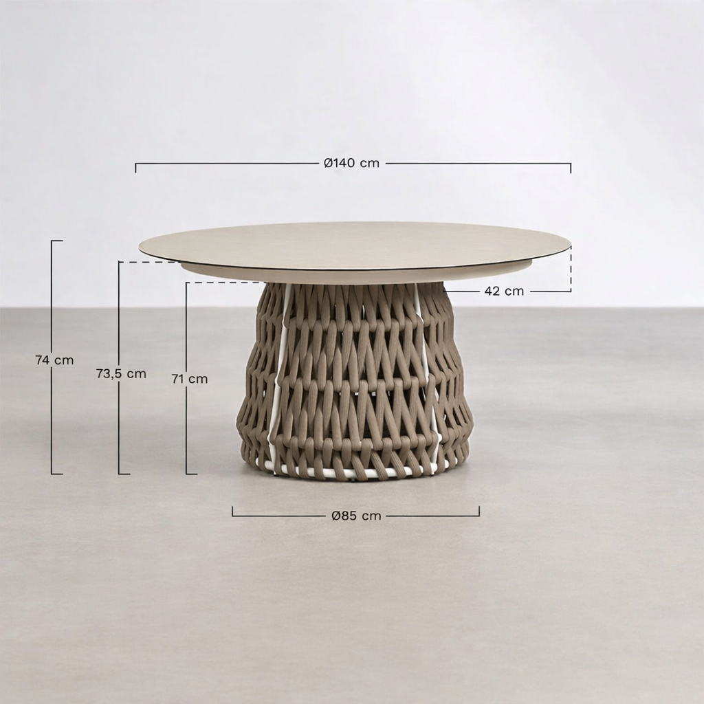 UV Home Tevary Round Dining Table – Ceramic & Rope