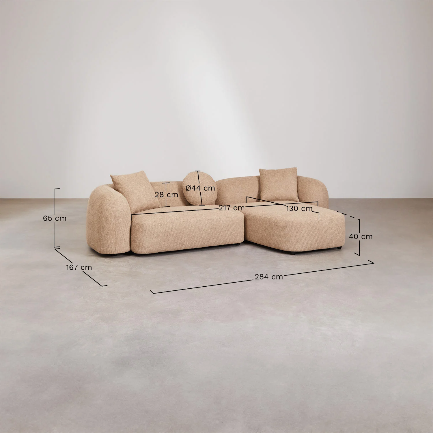 UV HOME 2-piece modular chaise longue sofa right, in Coco Chenille