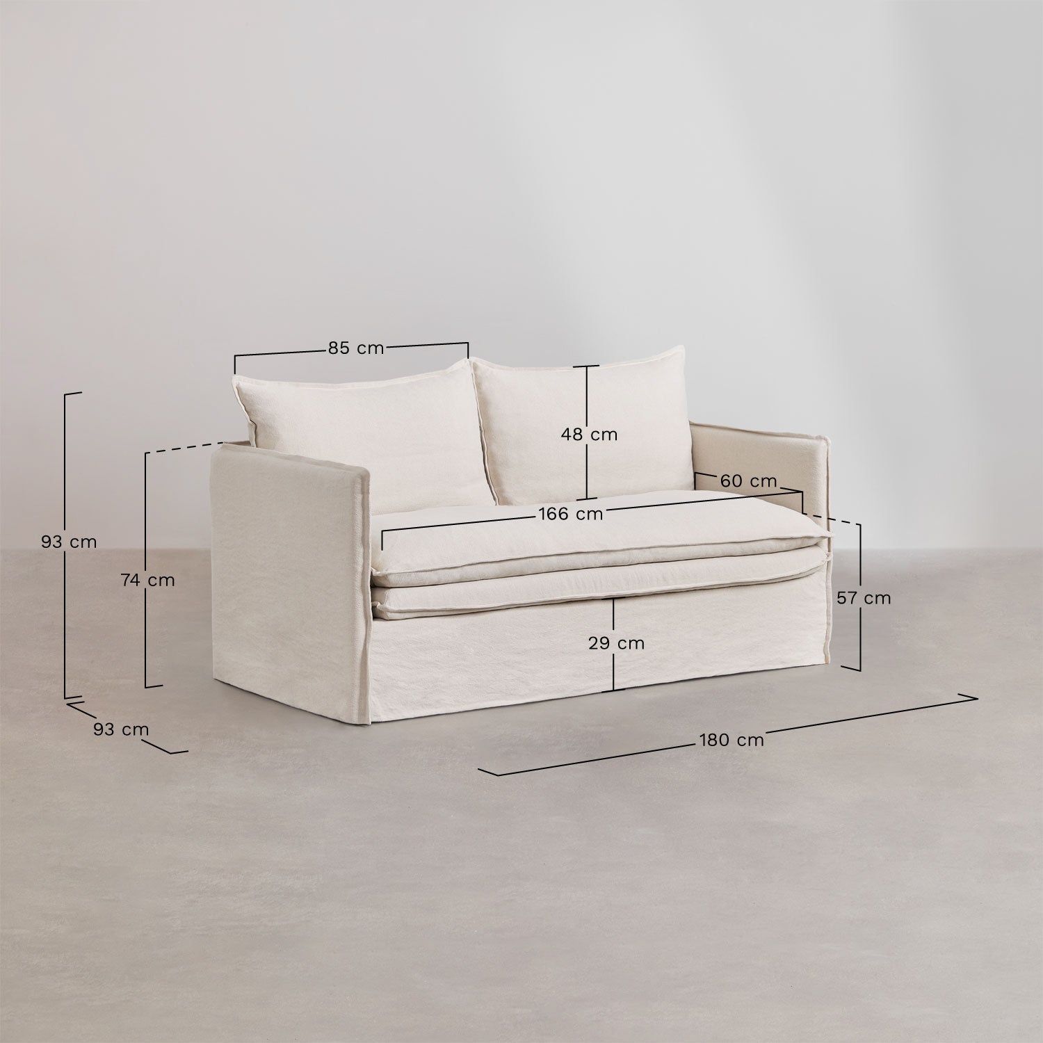 UV HOME Grace linen and cotton living room set with 2-seater sofa and pouf