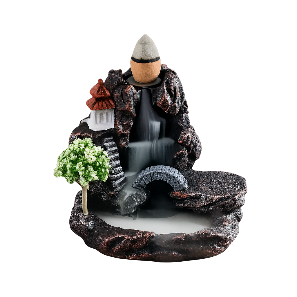 UV HOME Backflow Incense Burner Waterfall with Tree and Pagoda