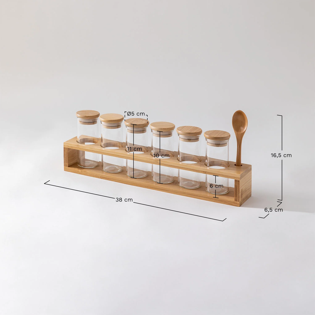 UV HOME Set of 6 Glass and Bamboo Spice Jars with Spoon Seyne