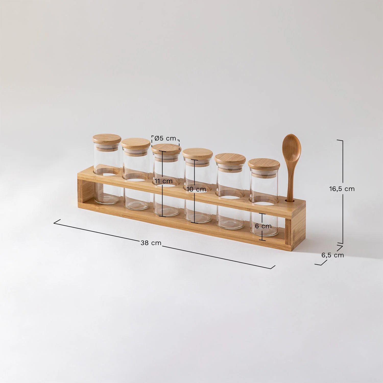 UV HOME Set of 6 Glass and Bamboo Spice Jars with Spoon Seyne