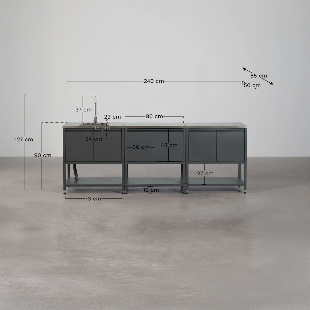 UV HOME 3-Piece Modular Outdoor Kitchen with Sink and Storage in Savona Steel