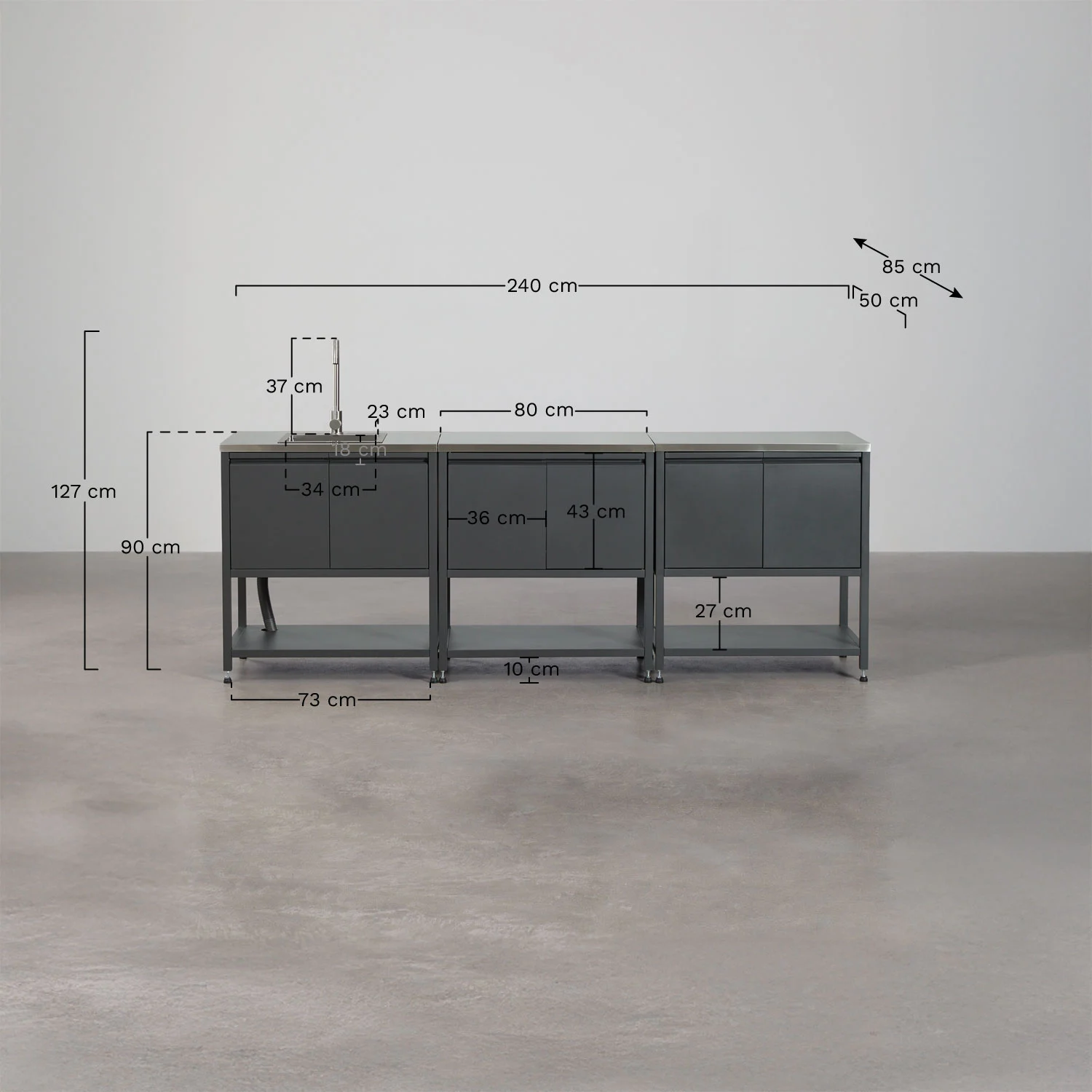 UV HOME 3-Piece Modular Outdoor Kitchen with Sink and Storage in Savona Steel