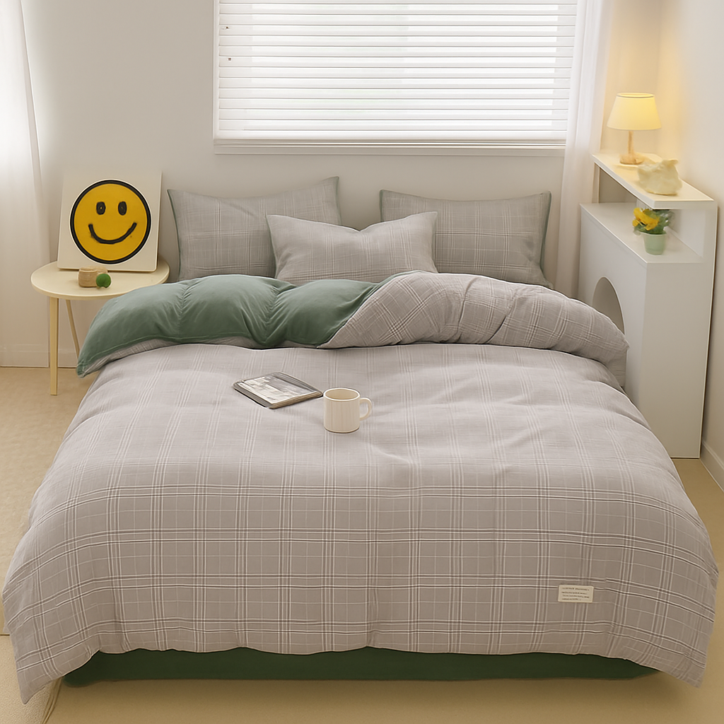 Nordic Plaid Patroon Wassen Katoenen Beddengoed Set