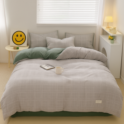 Nordic Plaid Patroon Wassen Katoenen Beddengoed Set