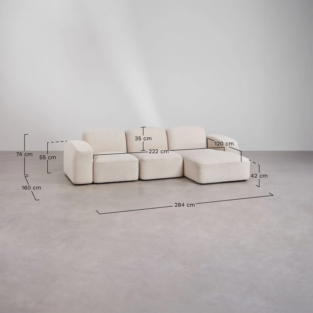 UV HOME Bastian 3-piece modular chaise longue sofa right