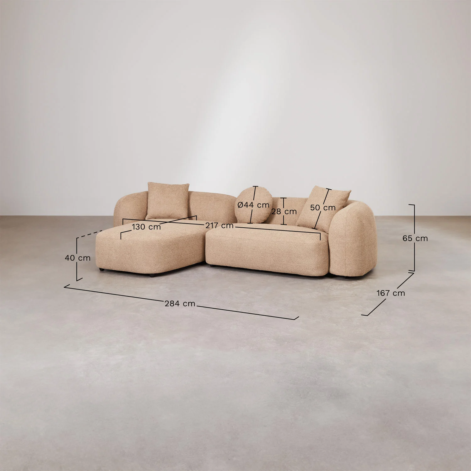 UV HOME Modular sofa with left chaise longue of 2 parts in chenille Coco