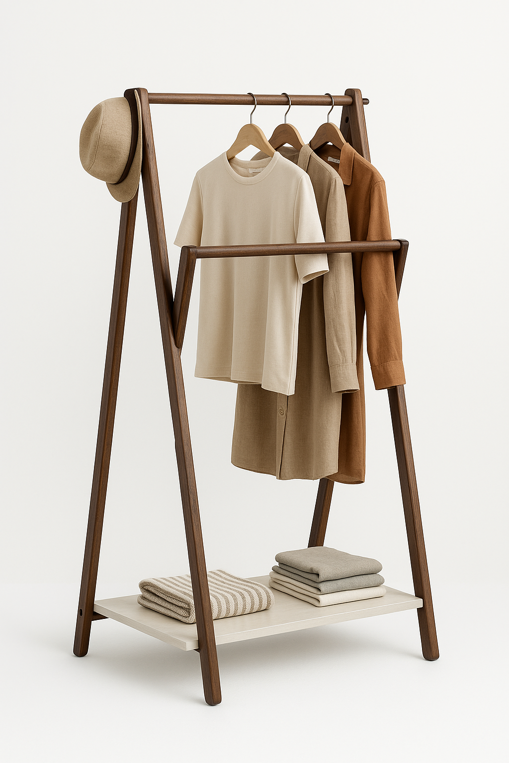 UV HOME Solid Wood Floor-Standing Coat Rack – Foldable Clothes Hanger with Steel Frame