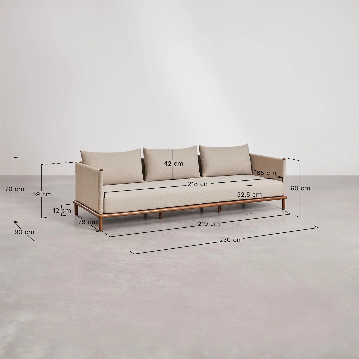 UV HOME Garden set with 3-seater sofa, 2 armchairs and 2 round coffee tables made of acacia wood Olivia