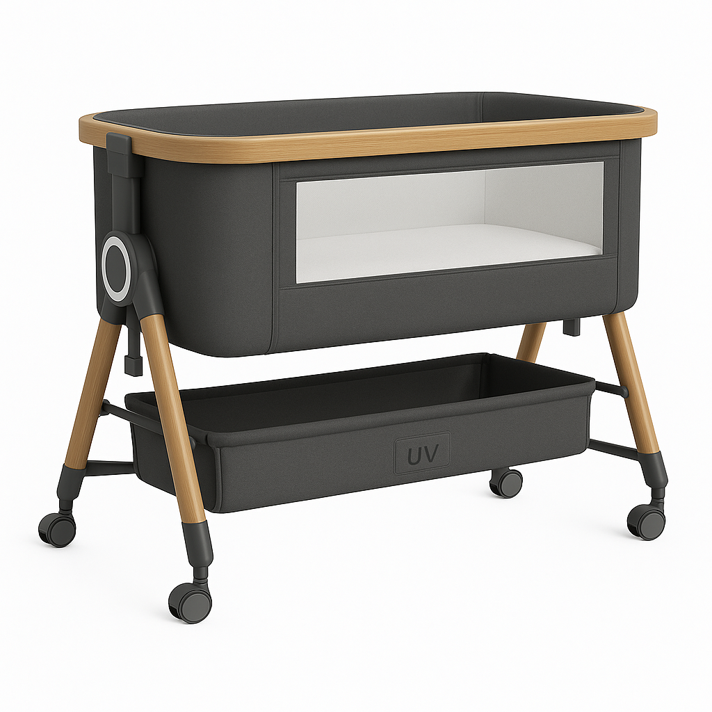 UV HOME – Portable Foldable 3-in-1 Baby Crib with Adjustable Height, Shaker Bassinet, Wheels & Mosquito Net