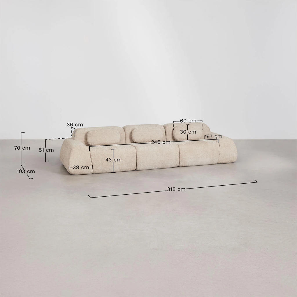 UV HOME 3-piece modular sofa in vacuum packed chenille Merida