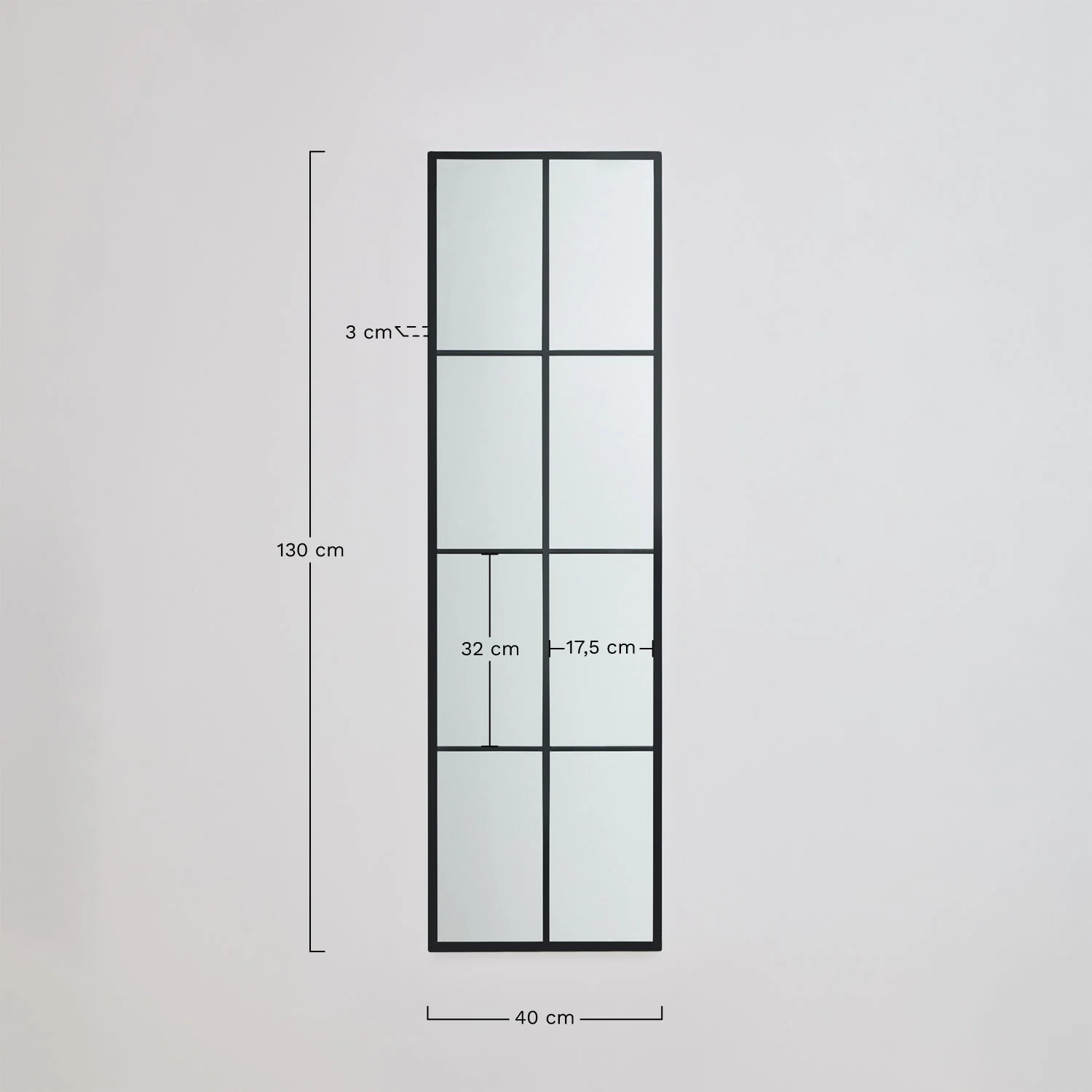 Rania Rectangular Wall Mirror with Window Effect 40 x 130 cm (Metal)