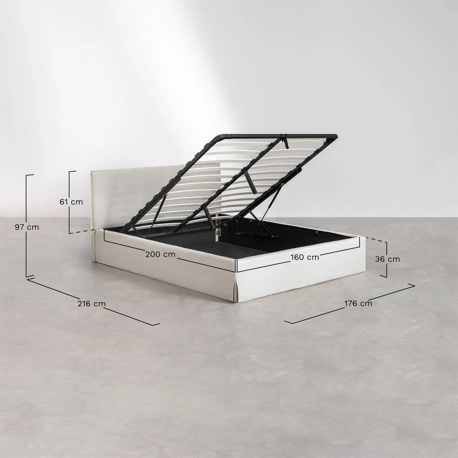 UV HOME Lorea Upholstered Storage Bed with Lift-Up Base for 160x200 cm Mattress