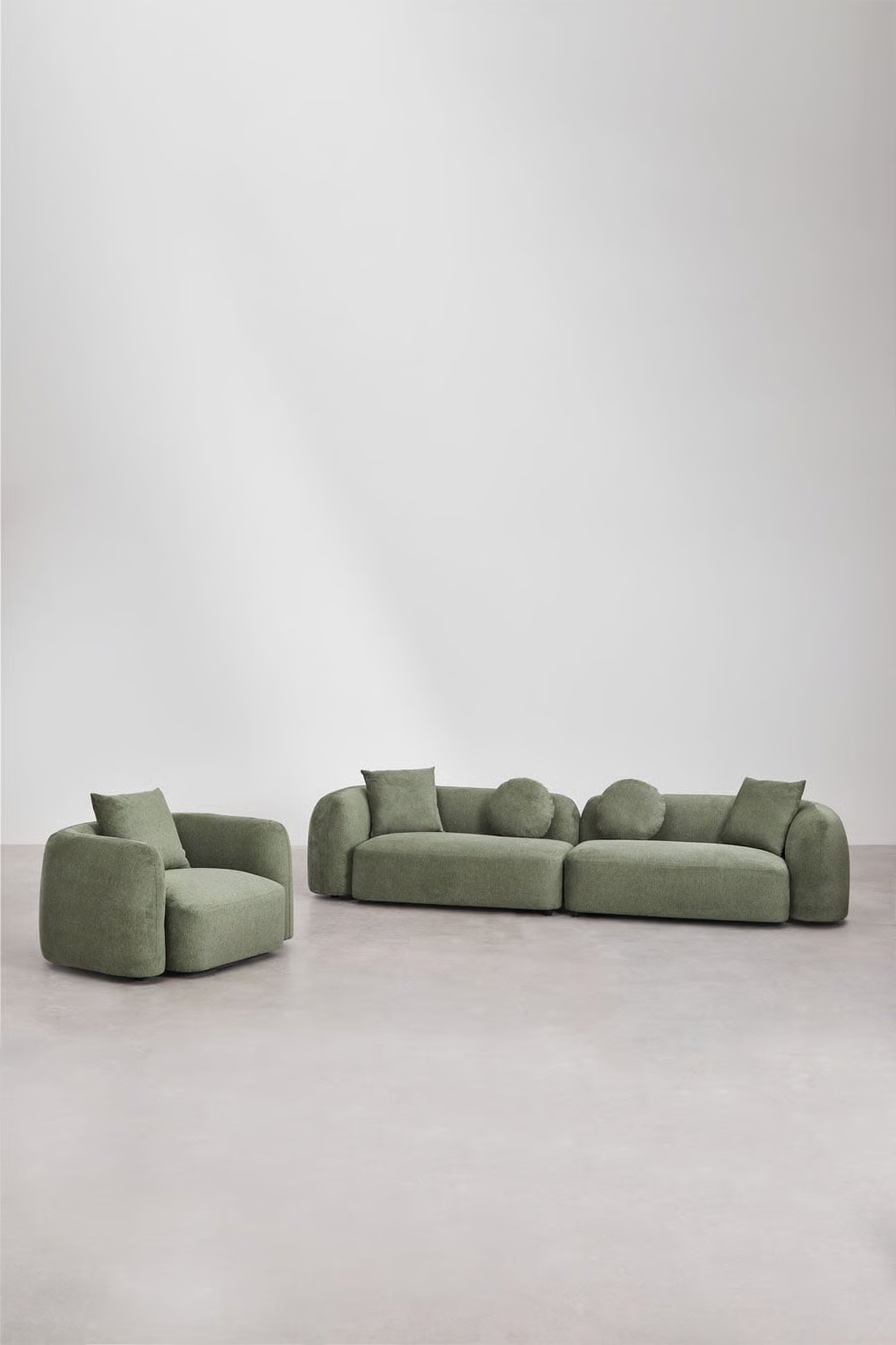 UV HOME Living room set with 2-piece modular sofa and armchair in Coco chenille
