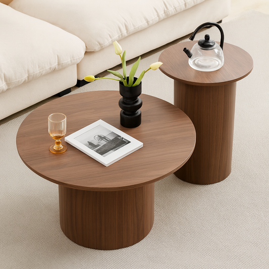 UV HOME – Elegant Round Wooden Coffee Table Set