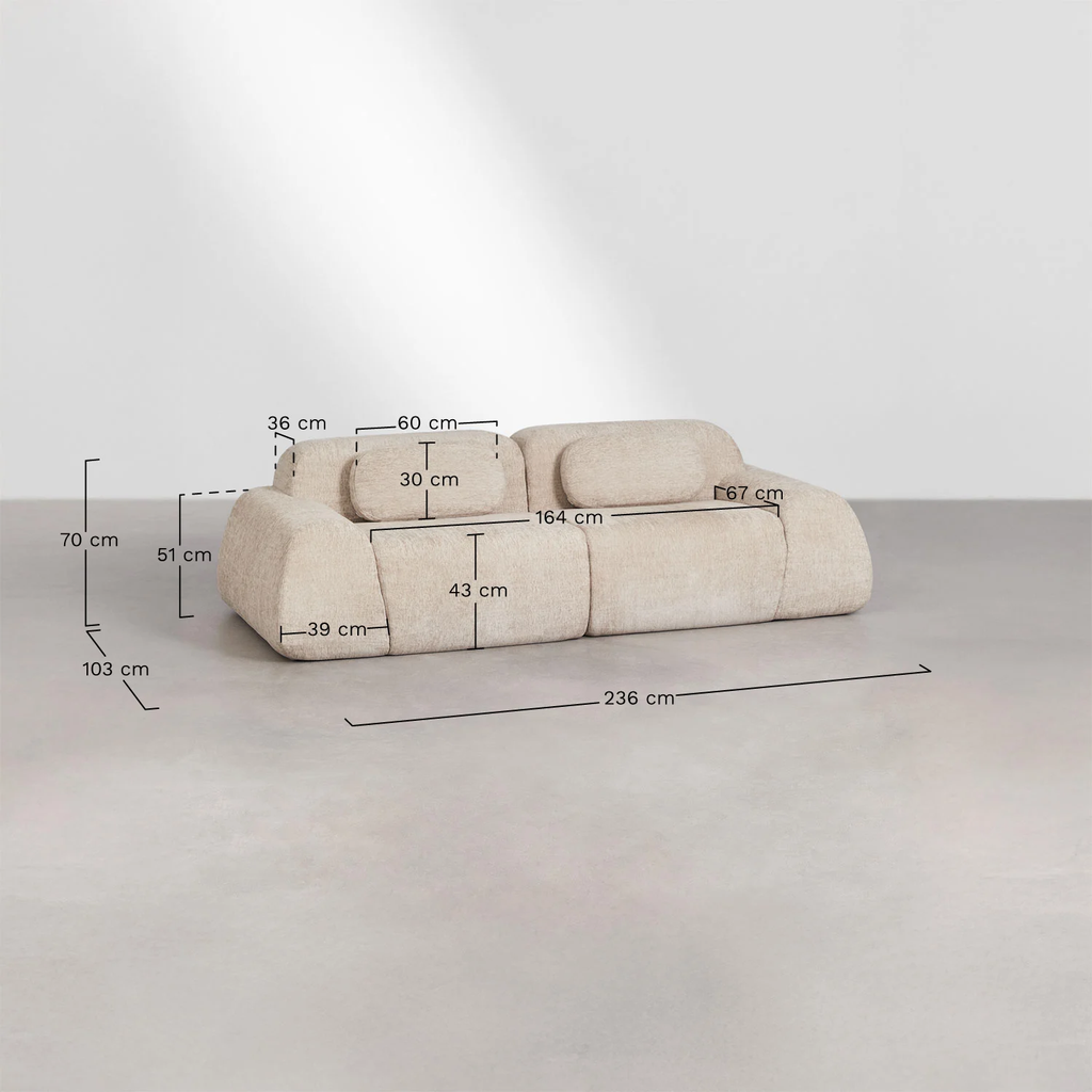 UV HOME 2-piece modular sofa in vacuum packed chenille Merida