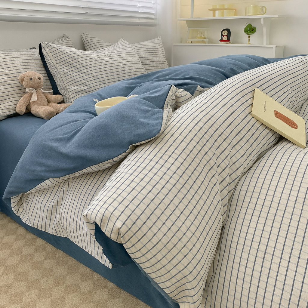 Nordic Plaid Patroon Wassen Katoenen Beddengoed Set