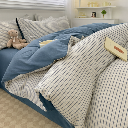 Nordic Plaid Patroon Wassen Katoenen Beddengoed Set