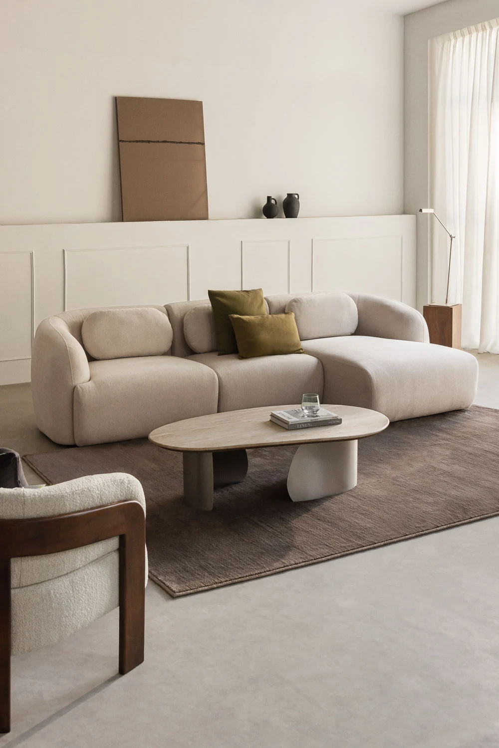 3-piece modular right chaise longue sofa in chenille Coquette