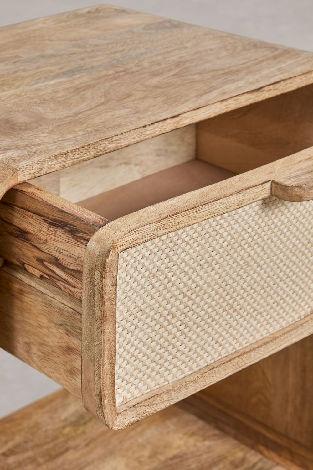 UV HOME Abrams Rectangular Bedside Table 40x30 cm in Mango Wood, MDF and Jute