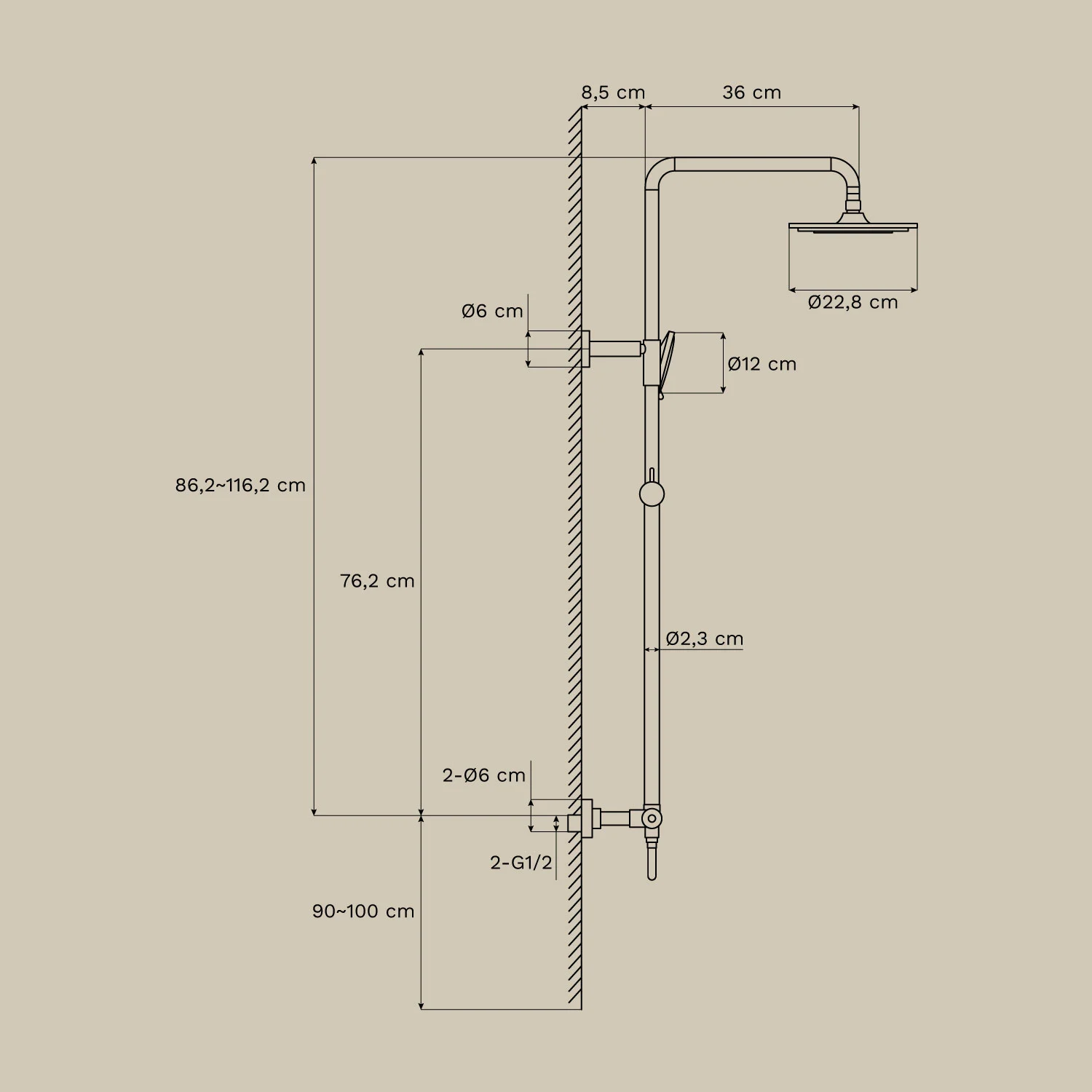 UV HOME Orveta Thermostatic Brass Shower Column