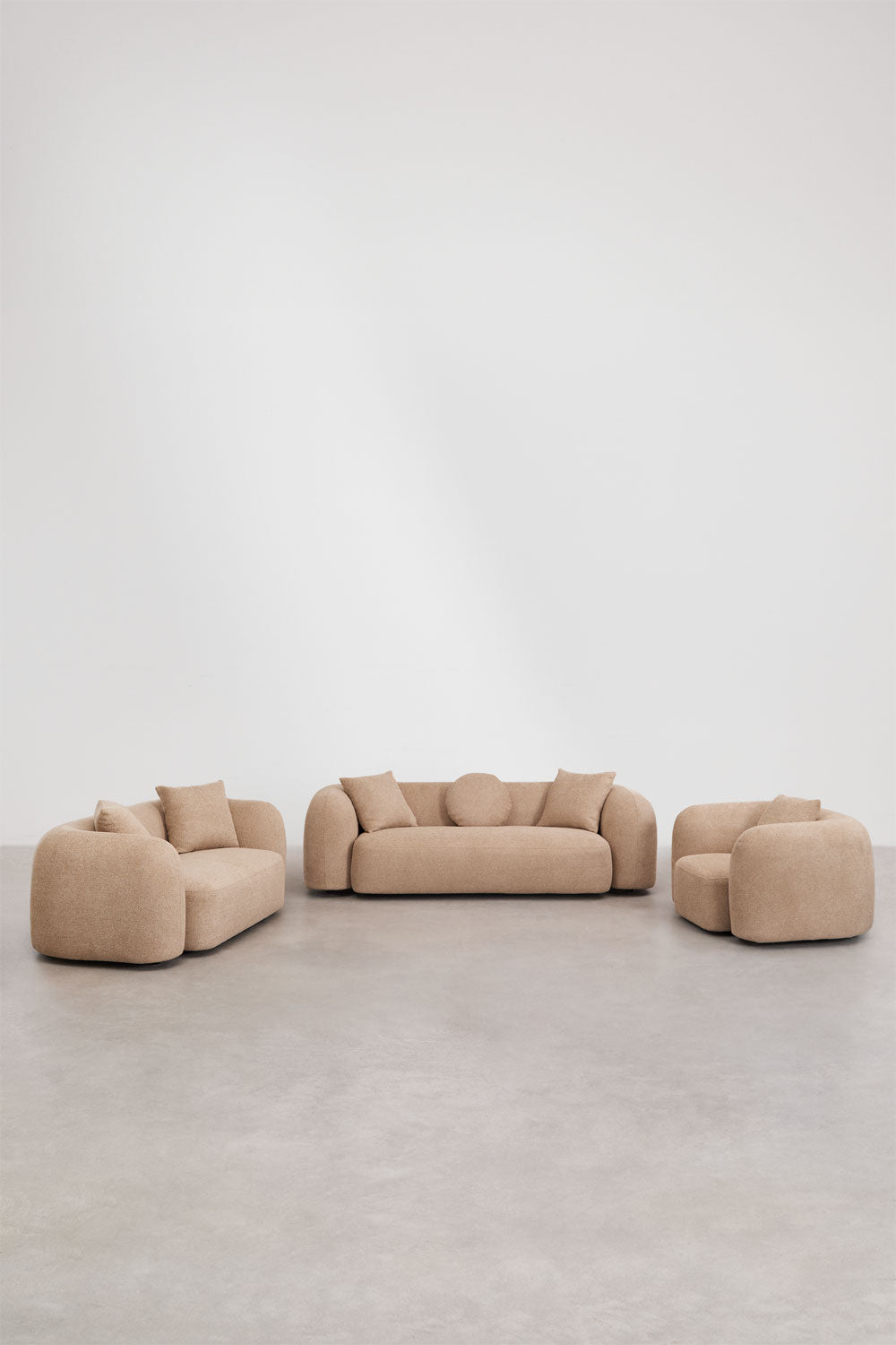 UV HOME Living Room Set with 3-Seater Modular Sofa, 2-Seater Sofa and Armchair in Coco Chenille
