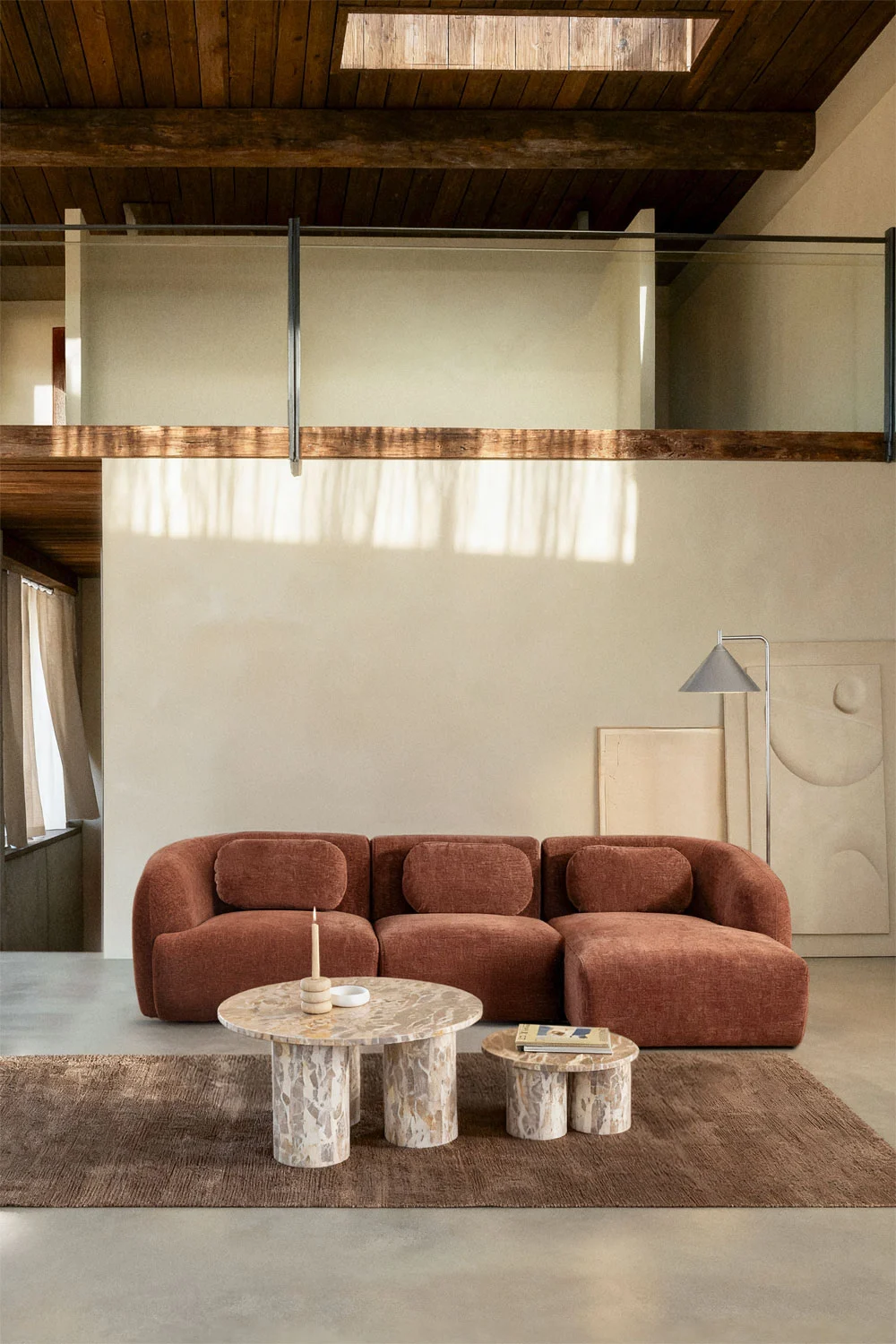 3-piece modular right chaise longue sofa in chenille Coquette