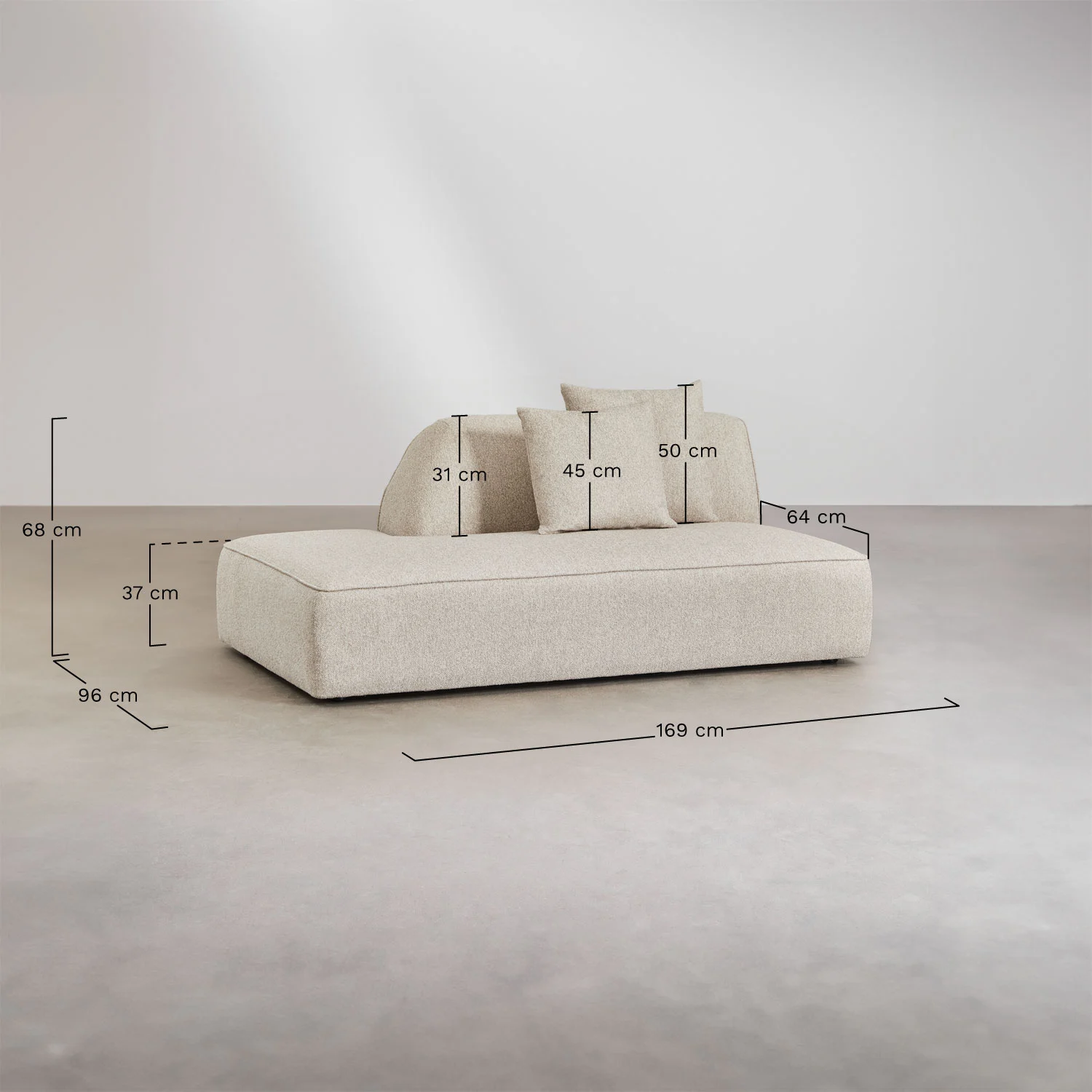 UV HOME Left divan module for upholstered modular sofa Cardea