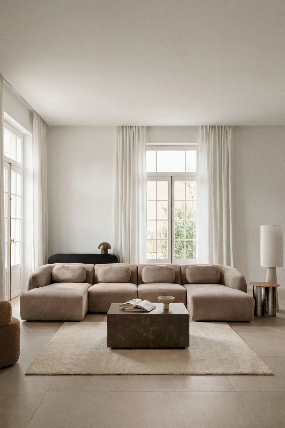 UV HOME Modular sofa with double chaise longue of 4 pieces in chenille Coquette