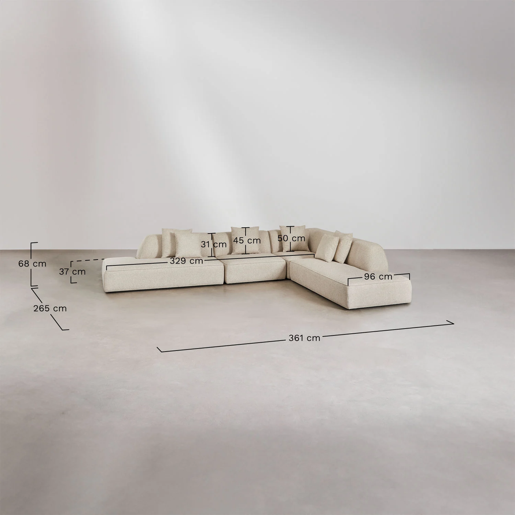 UV HOME Cardea 4-piece modular corner sofa with double upholstered chaise longue