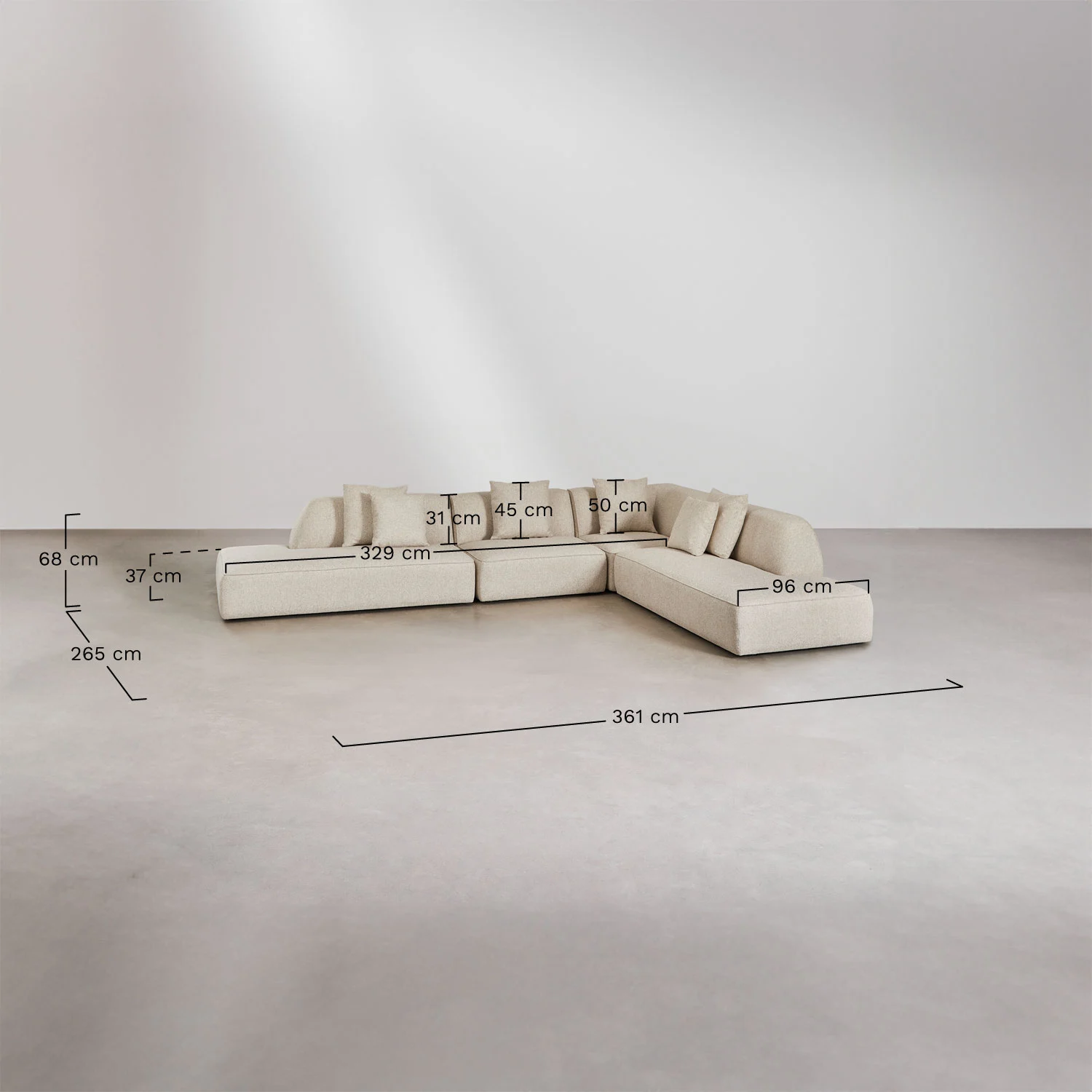 UV HOME Cardea 4-piece modular corner sofa with double upholstered chaise longue