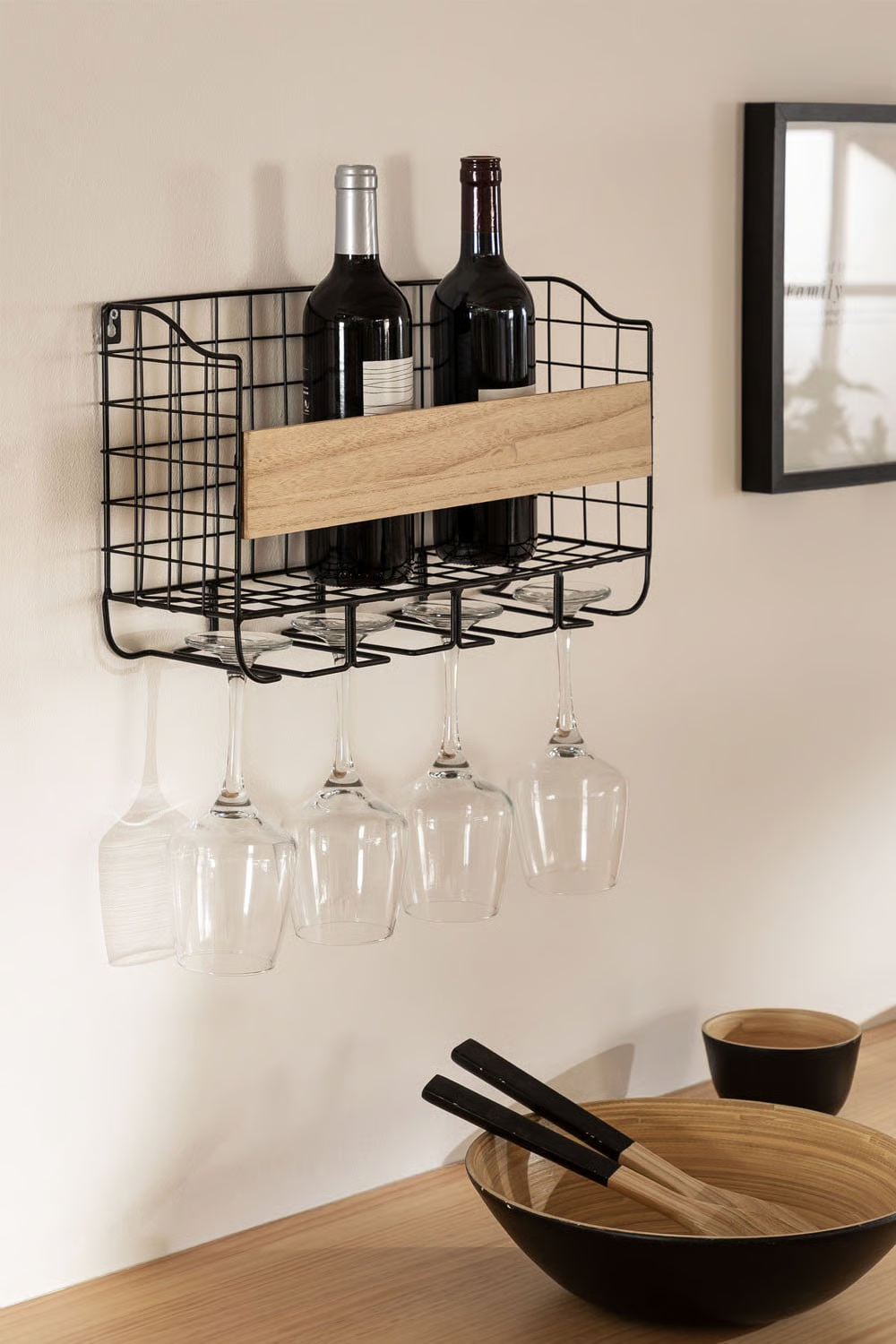 UV HOME Wall Wine Rack for 4 Bottles with Glass Holder – Parker