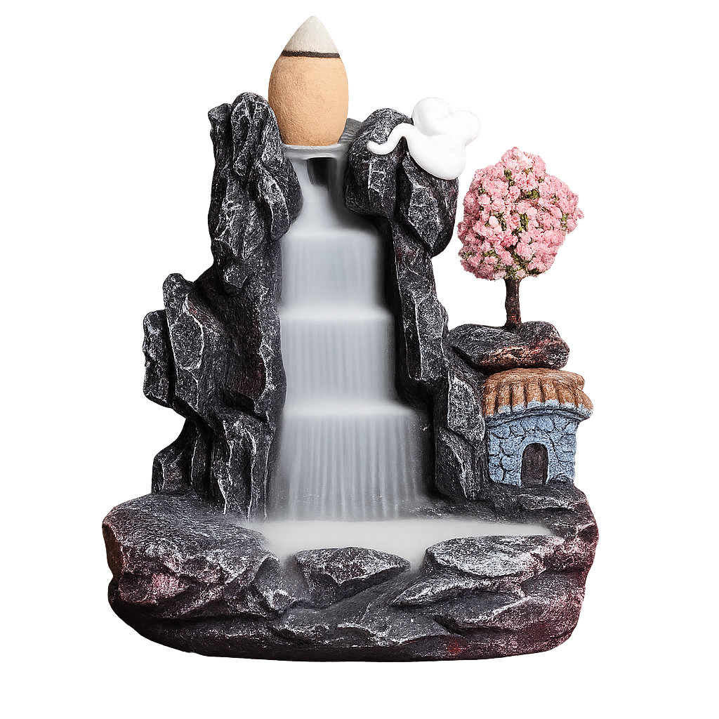 UV HOME Backflow Incense Burner Waterfall with Tree and Pagoda